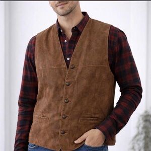 Haband Brown Suede Button-Front Vest Vintage 2XL Western Cowboy
